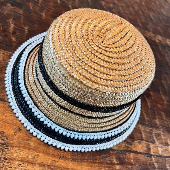 Vintage Black & Natural Straw Cloche Hat With Bow - Picture 6 of 8